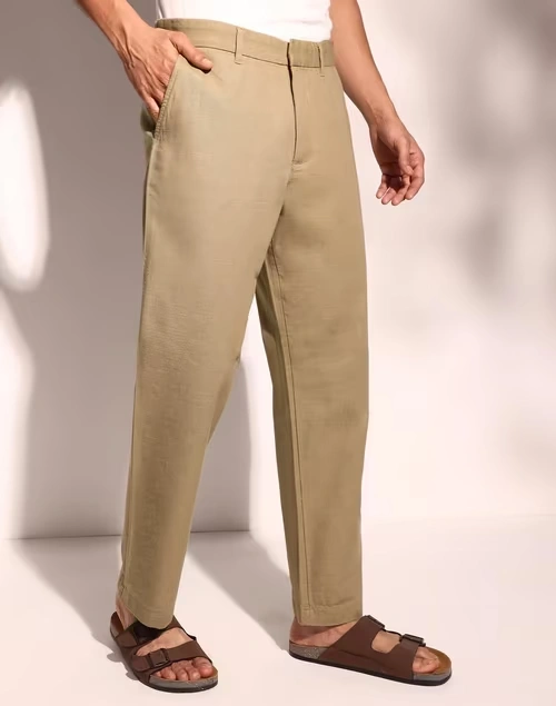 Beige Cotton 808 Straight Leg Pants