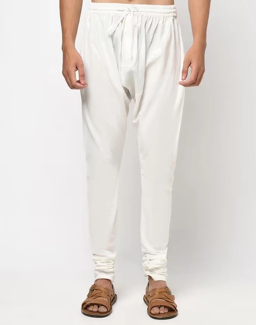 White Cotton Surbhi Churidar With Zip Fly Back Pocket