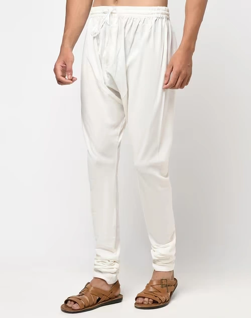 White Cotton Surbhi Churidar With Zip Fly Back Pocket 3 White Cotton Surbhi Churidar With Zip Fly Back Pocket