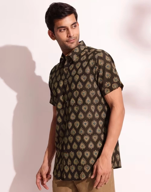 Black Cotton Ajrakh Printed Shirt 3 Black Cotton Ajrakh Printed Shirt