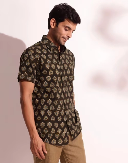 Black Cotton Ajrakh Printed Shirt 4 Black Cotton Ajrakh Printed Shirt