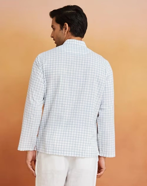 Blue Cotton Blend Printed Mid Placket Shirt 4 Blue Cotton Blend Printed Mid Placket Shirt