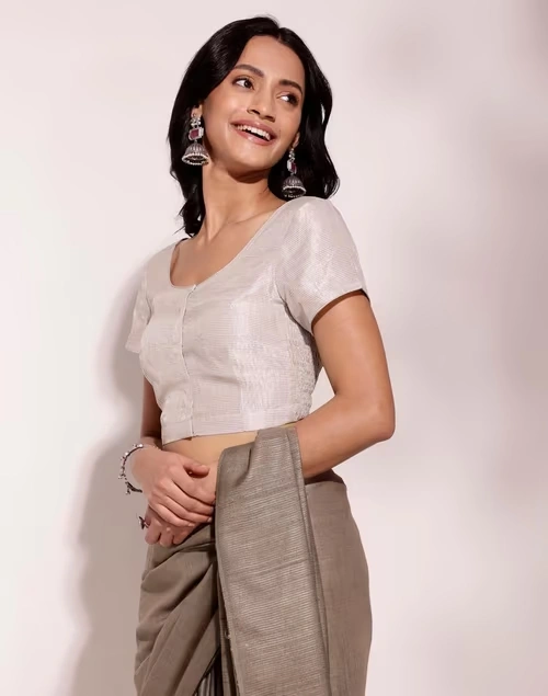 Silver Tissue Woven Stitched Blouse 3 Silver Tissue Woven Stitched Blouse