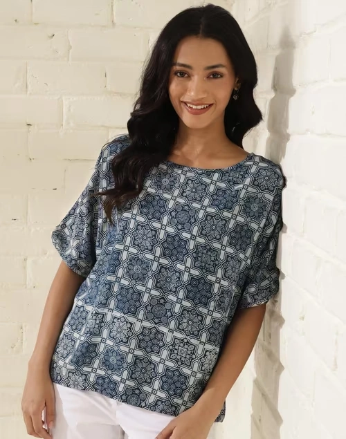 Blue Viscose Printed Top