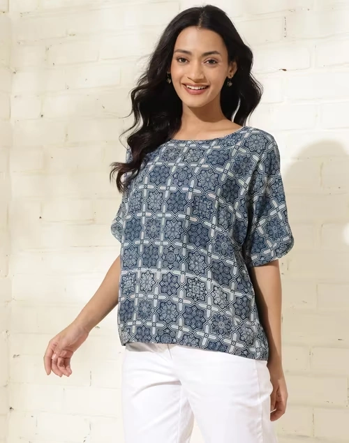 Blue Viscose Printed Top 4 Blue Viscose Printed Top
