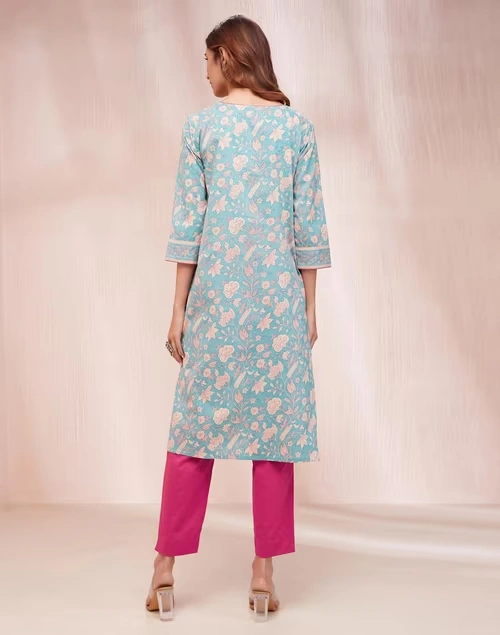 Avni Turquoise Cotton Printed Pants & Kurta Set 3 Avni Turquoise Cotton Printed Pants & Kurta Set