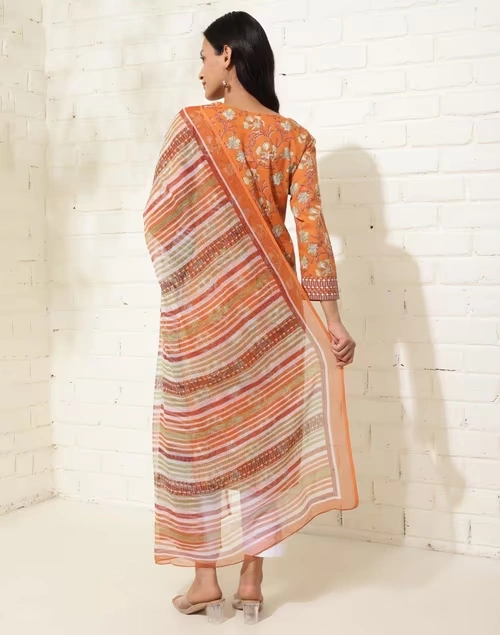 Avni Orange Cotton Printed Dupatta & Kurta Set 3 Avni Orange Cotton Printed Dupatta & Kurta Set