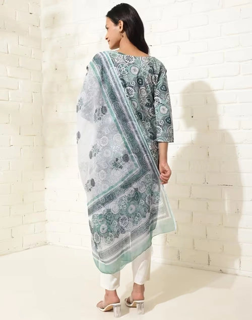 Avni Blue Cotton Printed Dupatta & Kurta Set 3 Avni Blue Cotton Printed Dupatta & Kurta Set