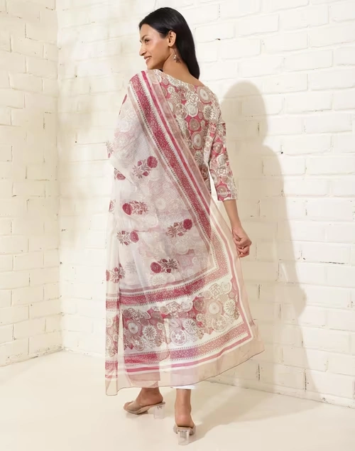 Avni Pink Cotton Printed Dupatta & Kurta Set 3 Avni Pink Cotton Printed Dupatta & Kurta Set