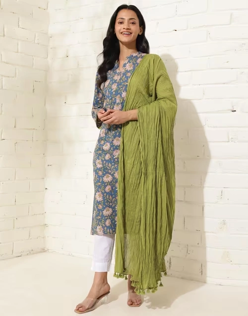 Avni Blue Cotton Dupatta & Printed Kurta Set