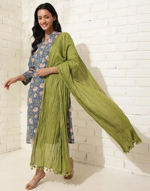 Avni Blue Cotton Dupatta & Printed Kurta Set
