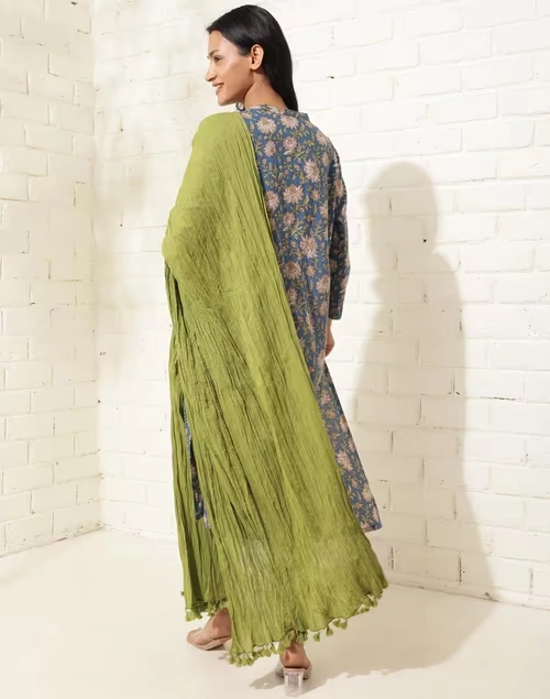 Avni Blue Cotton Dupatta & Printed Kurta Set