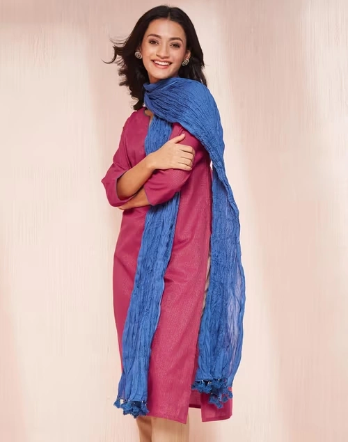 Avni Pink Cotton Blend Regular Fit Kurta & Dupatta Set