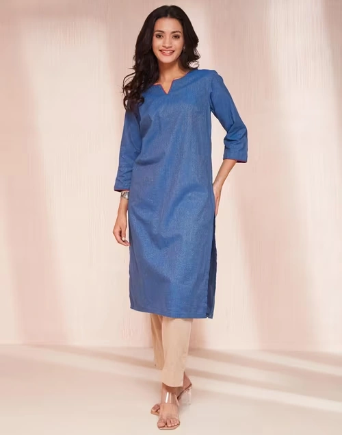 Avni Blue Cotton Blend Regular Fit Kurta & Dupatta Set 3 Avni Blue Cotton Blend Regular Fit Kurta & Dupatta Set