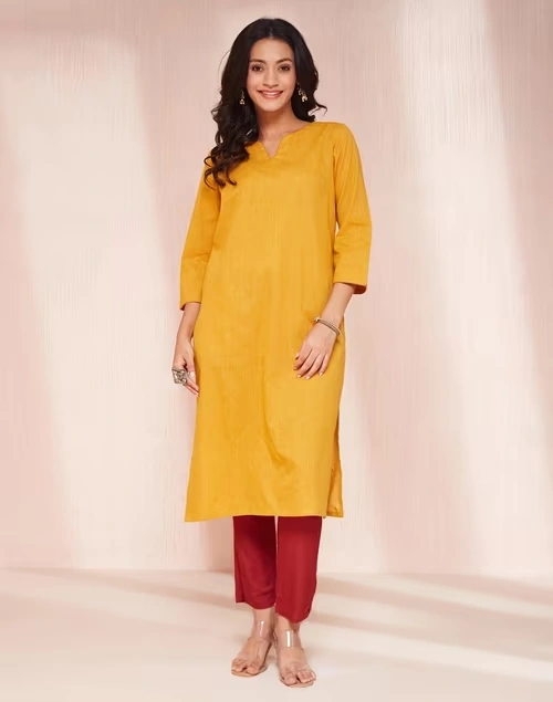 Avni Mustard Cotton Blend Regular Fit Kurta & Dupatta Set 3 Avni Mustard Cotton Blend Regular Fit Kurta & Dupatta Set