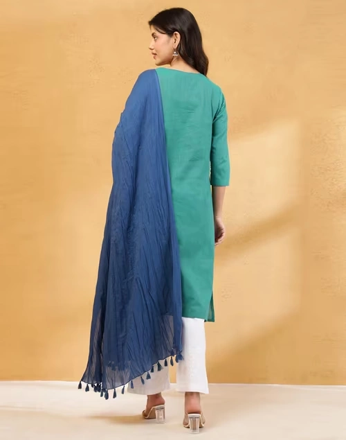 Avni Green Cotton Blend Regular Fit Kurta & Dupatta Set
