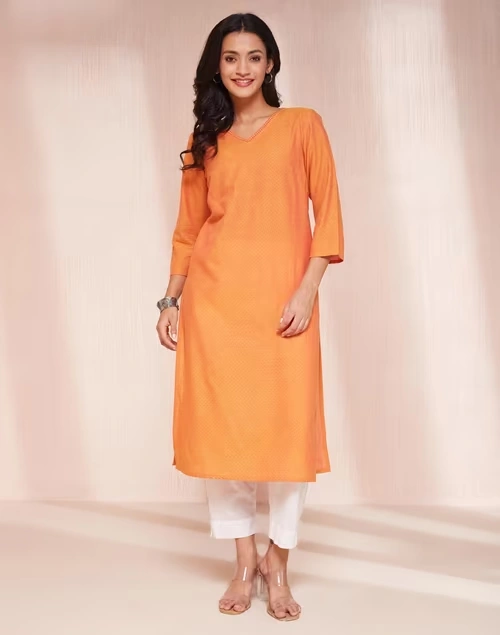 Avni Orange Cotton Embroidered Kurta & Dupatta 3 Avni Orange Cotton Embroidered Kurta & Dupatta