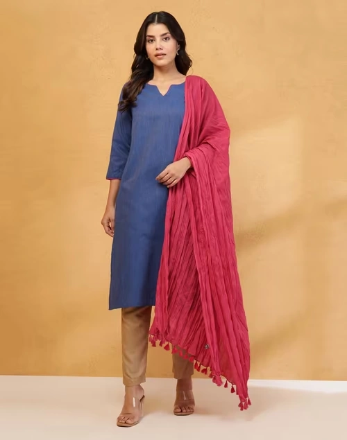 Avni Blue Cotton Blend Dupatta & Kurta Set