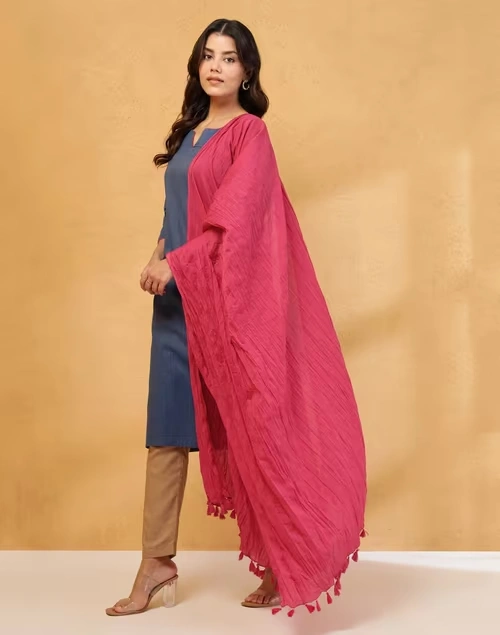 Avni Blue Cotton Blend Dupatta & Kurta Set