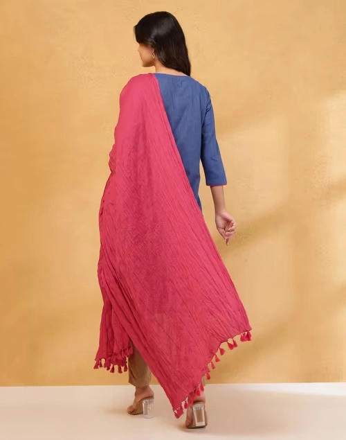 Avni Blue Cotton Blend Dupatta & Kurta Set