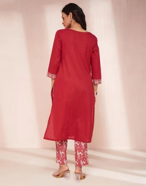 Avni Maroon Cotton Regular Fit Kurta & Pant Set