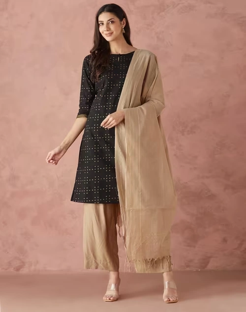 Avni Black Cotton Printed Dupatta & Kurta