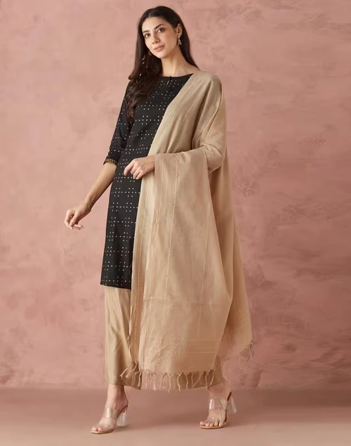 Avni Black Cotton Printed Dupatta & Kurta