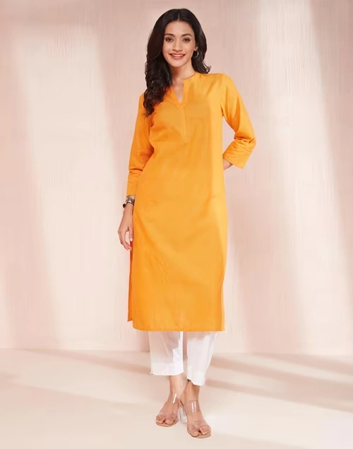 Avni Orange Cotton Regular Fit Kurta & Dupatta Set 3 Avni Orange Cotton Regular Fit Kurta & Dupatta Set