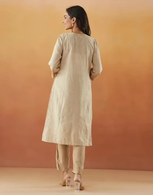 Avni Beige Cotton Slim Fit Kurta & Dupatta 3 Avni Beige Cotton Slim Fit Kurta & Dupatta