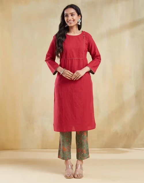 Avni Maroon Cotton Regular Fit Pant & Kurta Set