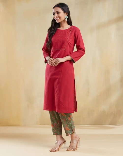 Avni Maroon Cotton Regular Fit Pant & Kurta Set