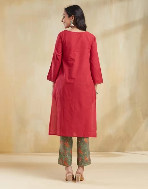 Avni Maroon Cotton Regular Fit Pant & Kurta Set