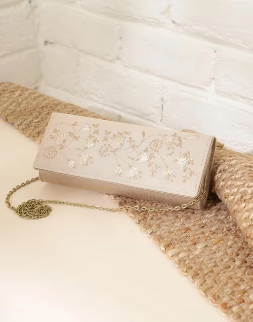 Beige Hand Embroidered Clutch