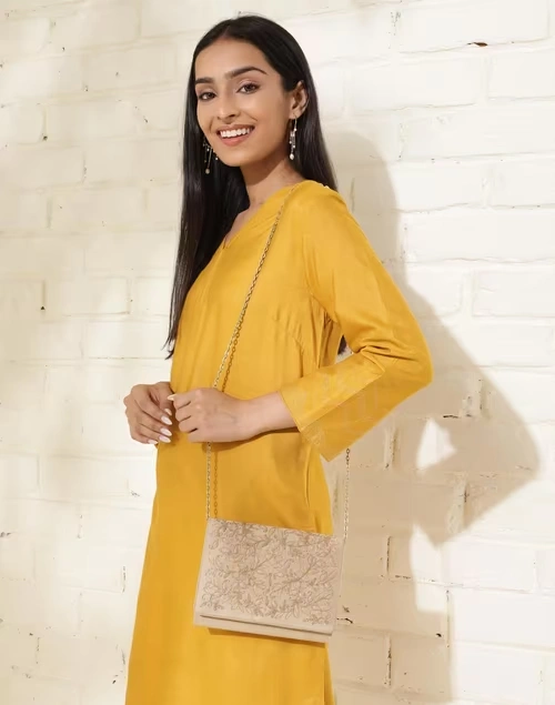 Beige Hand Embroidered Clutch