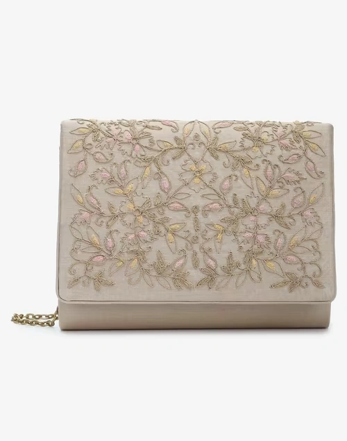 Beige Hand Embroidered Clutch 3 Beige Hand Embroidered Clutch