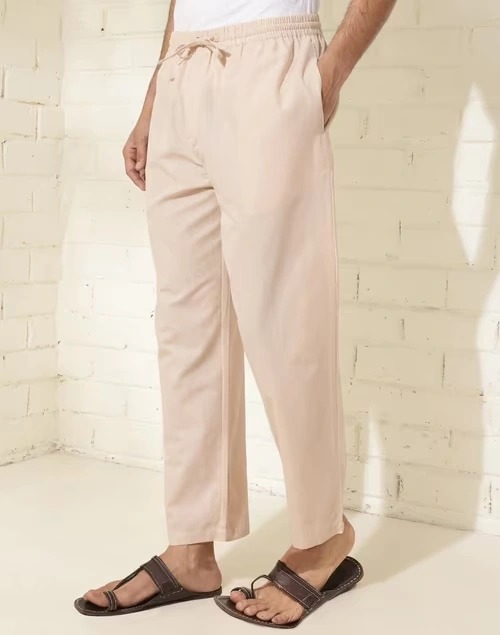 Beige Cotton Woven Pyjama