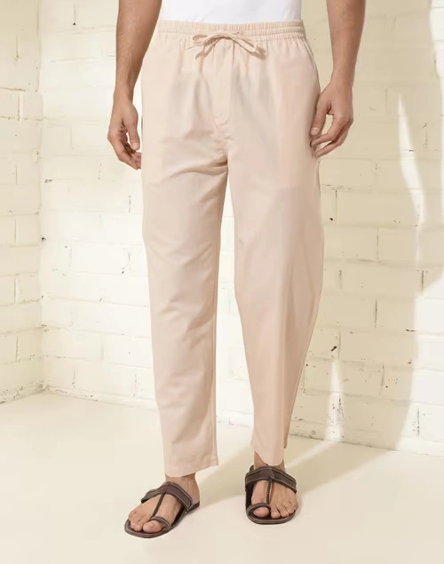 Beige Cotton Woven Pyjama