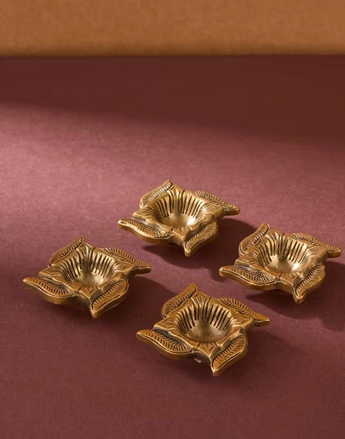 Brass Antiqued Mehnoor Diya Set Of 4