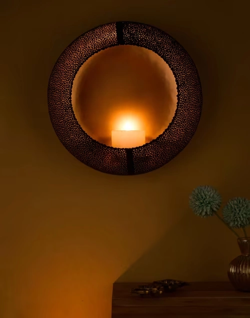 Brass Metal Antiqued Svarna Candle Holder