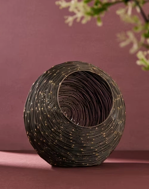 Black Metal Antiqued Svarna Candle Holder - Large