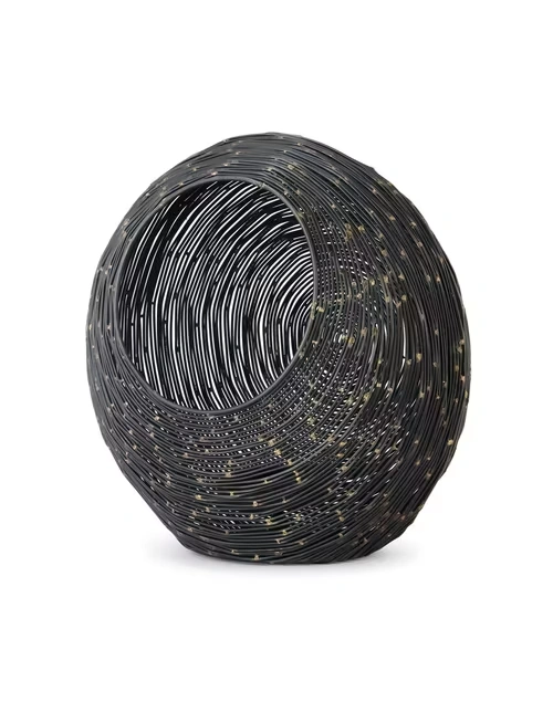 Black Metal Antiqued Svarna Candle Holder - Large 4 Black Metal Antiqued Svarna Candle Holder - Large