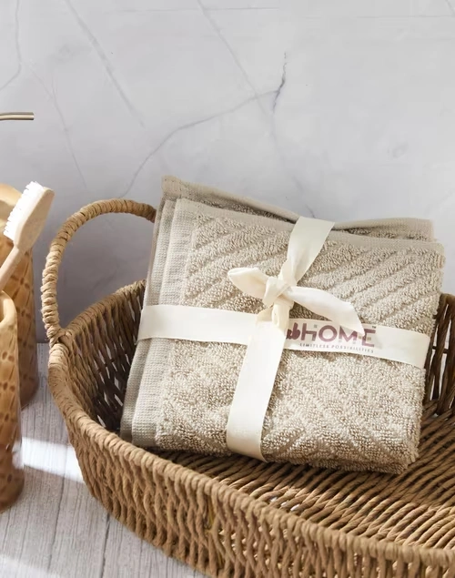 Beige Palash Cotton Pile Towel Set | Set of 2