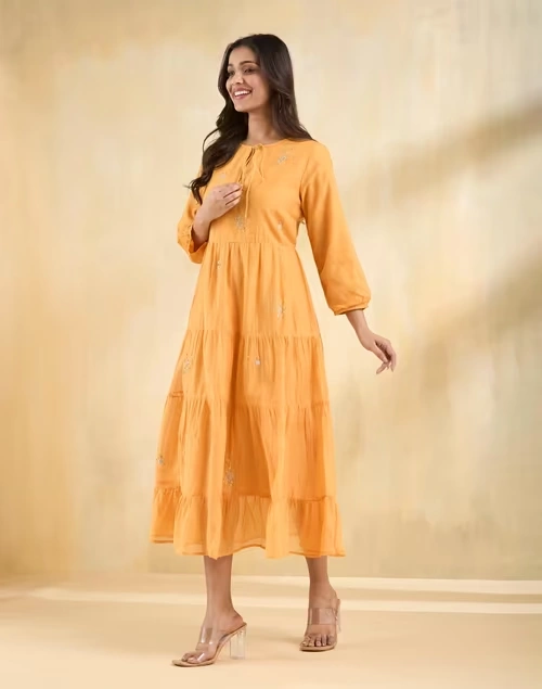 Orange Cotton Silk Embroidered Maxi 3 Orange Cotton Silk Embroidered Maxi