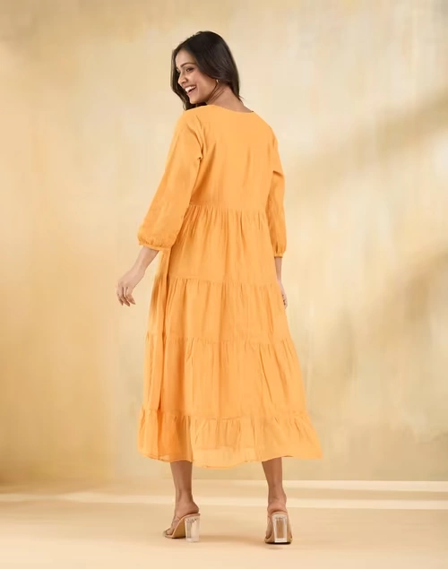 Orange Cotton Silk Embroidered Maxi 4 Orange Cotton Silk Embroidered Maxi