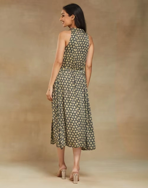 Blue Rayon Blend Ajrakh Printed Short Dress 4 Blue Rayon Blend Ajrakh Printed Short Dress