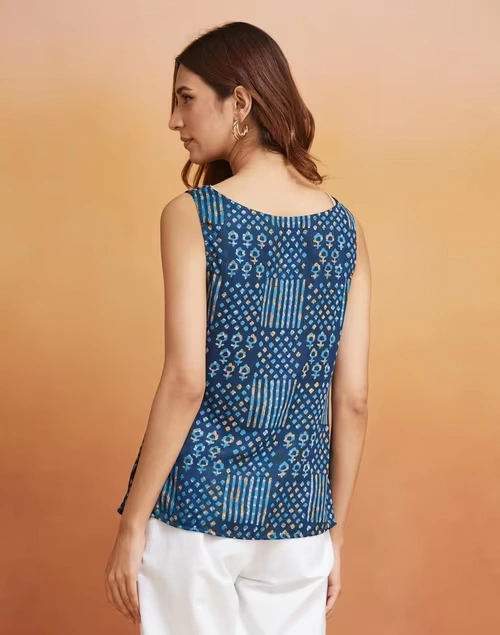 Blue Rayon Blend Printed Top 4 Blue Rayon Blend Printed Top