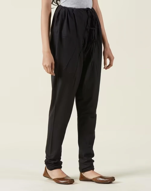 Black Cotton Woven Churidar