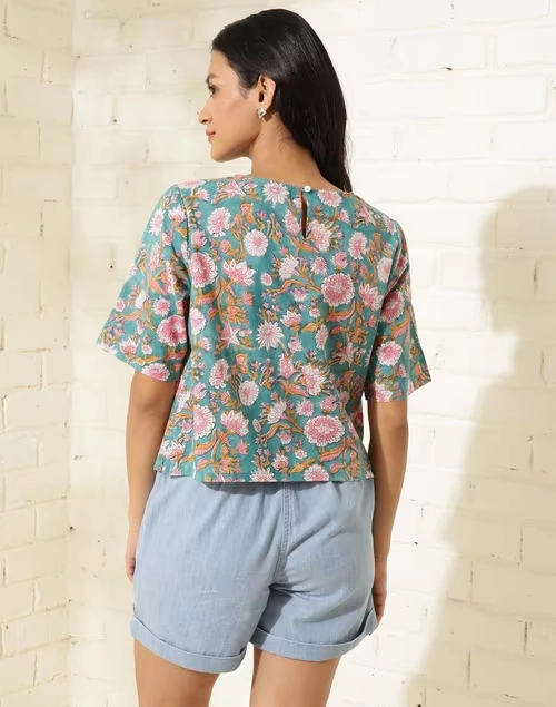 Blue Cotton Printed Short Top 4 Blue Cotton Printed Short Top