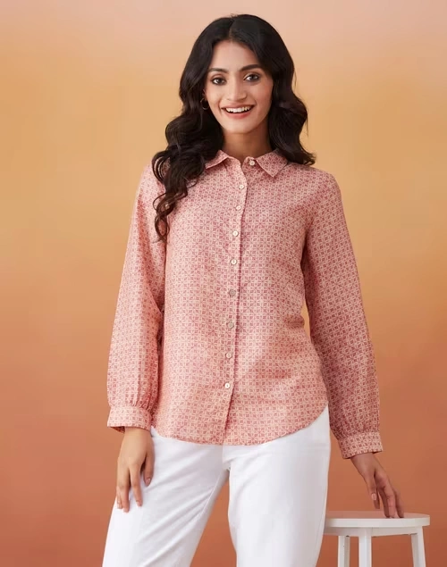 Beige Rayon Blend Printed Shirt