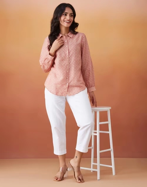 Beige Rayon Blend Printed Shirt